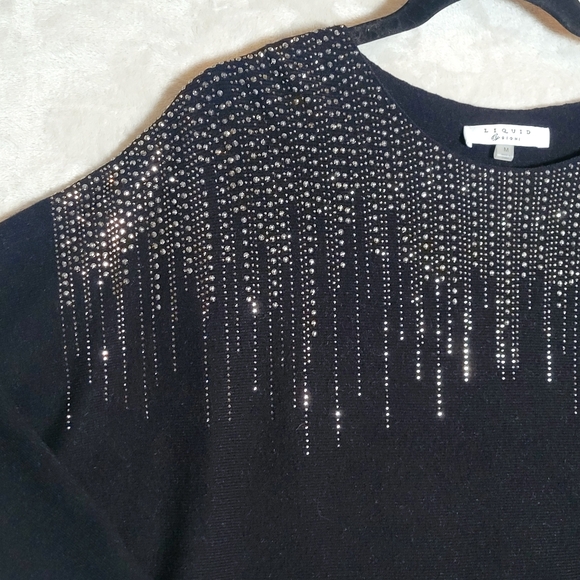 Liquid By Sioni Black And Silver Embellished Paillette Sweater Medium - Picture 2 of 10